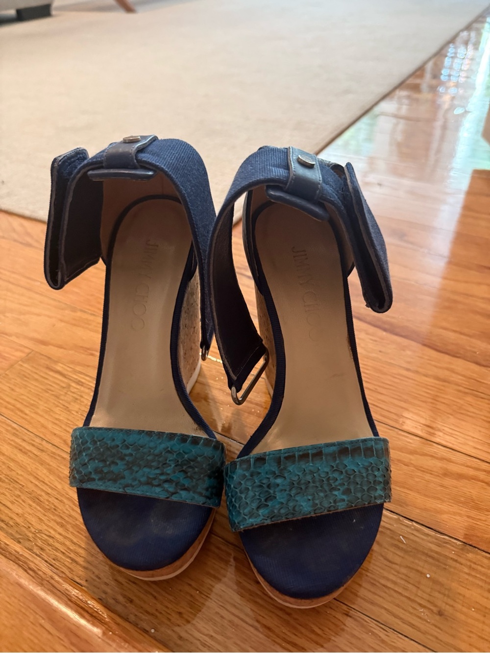 Jimmy Choo Navy and Teal Ankle-Strap Heels size 5